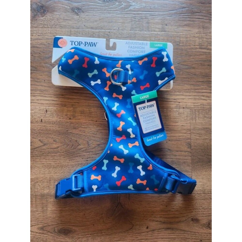 NWT Top Paw Blue Bones Adjustable Comfort Dog Harness - Size Large